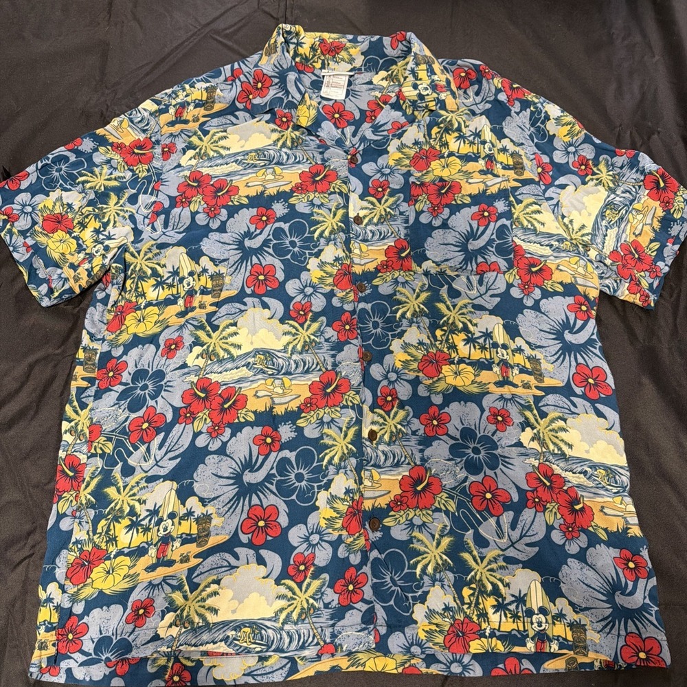 Disney Parks Authentic Mickey Mouse Hawaiian Aloha Shirt XL Men Tropical Surf